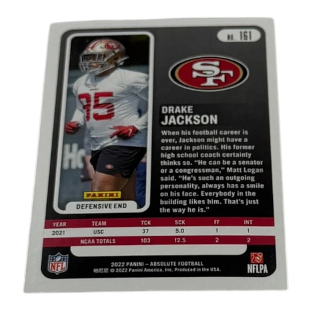 2022 Panini Absolute Football Drake Jackson RC Rookie Card 161 SF 49ers DE